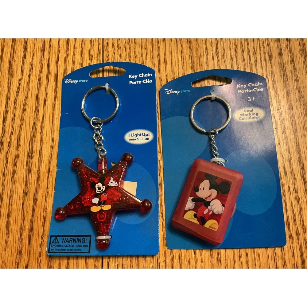 Disney Store Mickey Mouse Keychain Set Light Up Star and Working Calculator Red